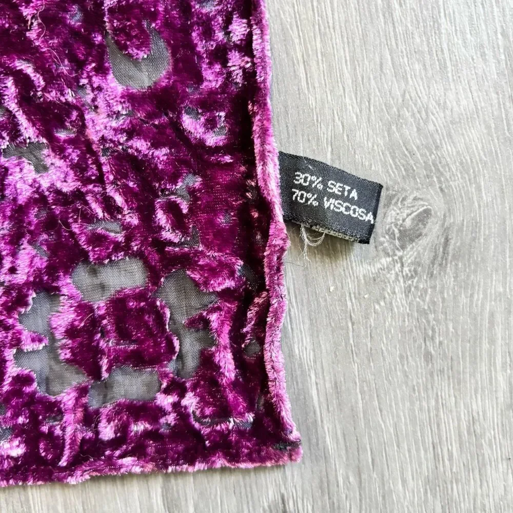 Scarf Sheer Silk Velvet Purple Paisley Design Head Shoulder Covering 21 x 66 in